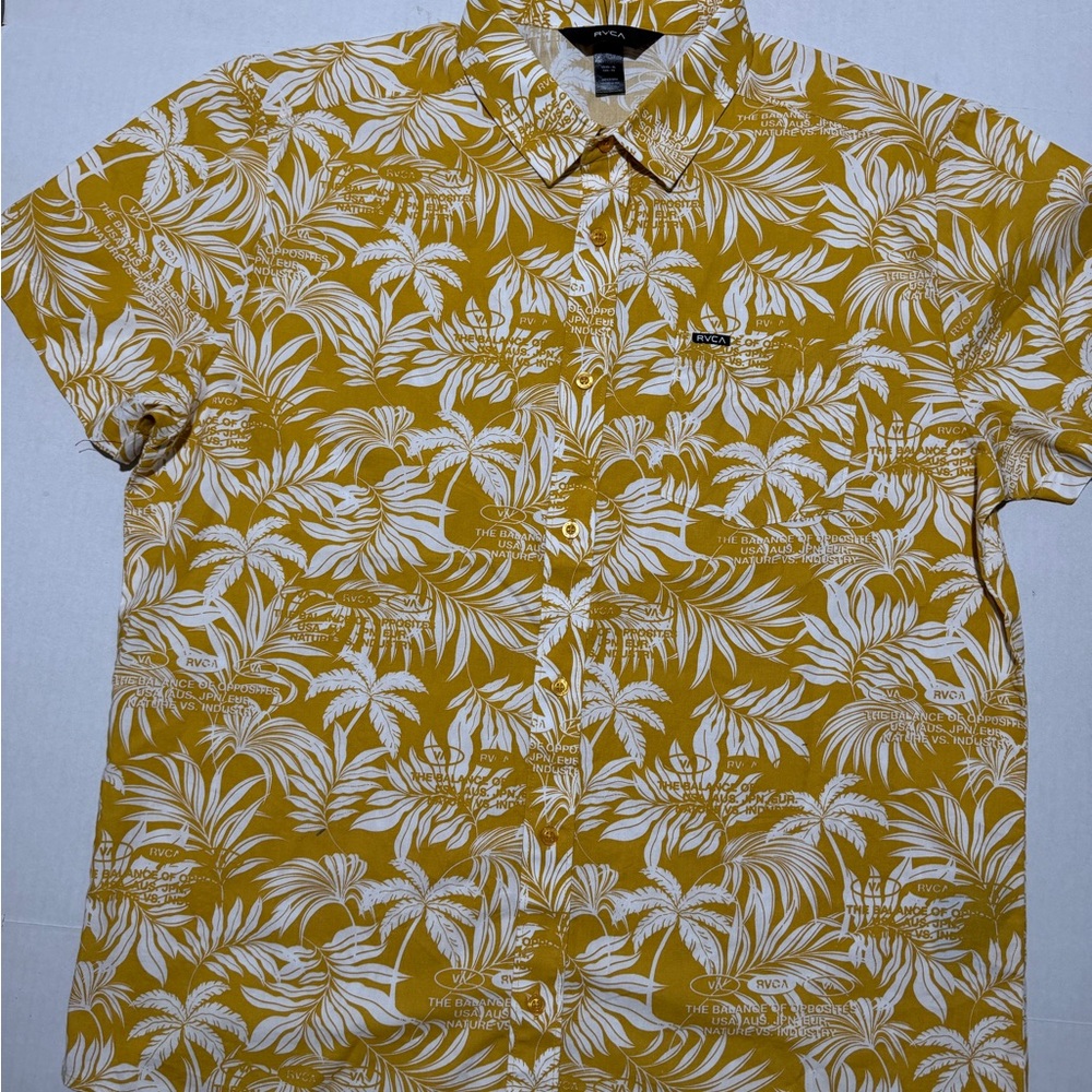 RVCA ss button up dress shirt, hawaiian, yellow, shirt pocket,men's xl nwt #1472